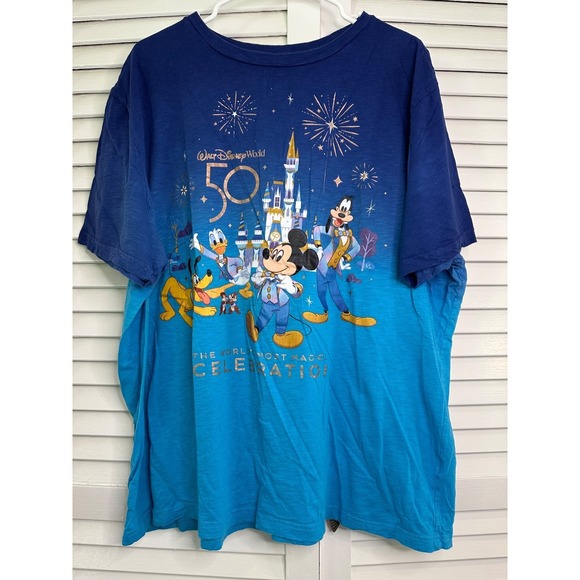 Disney Other - Disney Parks Walt Disney World Size XL Blue Dip Dye 50th Annivesary Castle Shirt